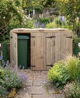Garden Village triple wooden wheelie bin store for 240 litre bins
