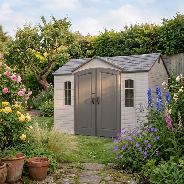 Large Lifetime plastic shed requiring a full supporting foundation